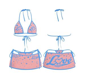 Women's Pink Blue Heart Print Halter <b>Bikini</b> <b>Set</b> 2 Piece Tie Side Swimwear Stretch Spandex Polyester Beachwear - Product Image 5