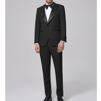 Costume de mariage en satin noir pour homme, 2 pièces, veste à 1 bouton, col à revers pointu, poches à rabat, pantalon