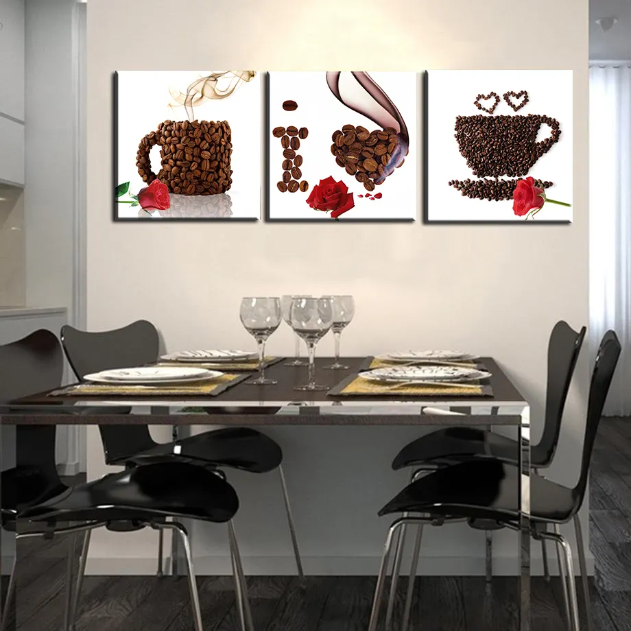 Pintura abstracta de granos de café para decoración del hogar, imagen artística de pared y carteles impresos en lienzo para decoración de restaurante y cafetería