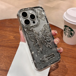 เคสโทรศัพท์แบบตั้งได้ 3 มิติ ลายผีเสื้อเคลือบกลิตเตอร์ สำหรับ iPhone 16 15 14 13 12 11 Pro Max ป้องกันการตกกระแทก - Product Image 4