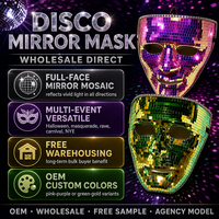 Masque de fête disco mosaïque effet miroir pour Halloween, accessoire de costume de bal masqué, lumineux dans le noir, fournitures de fête pour festival, vente en gros