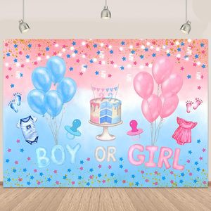 Sfondo Fotografico Personalizzabile per Rivelazione del Sesso del Bambino, Banner per Festa Baby Shower con Palloncini Rosa e Blu - Product Image 1