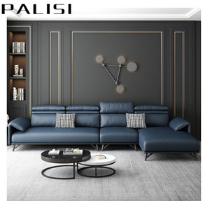 Ensemble de canapés en <span class=keywords><strong>cuir</strong></span> bleu marine sectionnels de haute qualité Salon Simple Nordic Fashion L forme Corner Chaise Sofa - Product Image 1