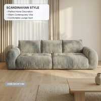 Modernes Französisches Vintage Cremefarbenes Chenille-Stoff Wolkensofa, Üppig Gepolstert mit Tiefsitz für Kleine Räume, 3-Sitzer Couch