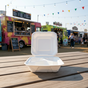 Biodegradable Disposable Lunch Box <b>with</b> <b>Lid</b> Compostable Bagasse Clamshell <b>Container</b> for <b>Takeaway</b> Meals - Product Image 3