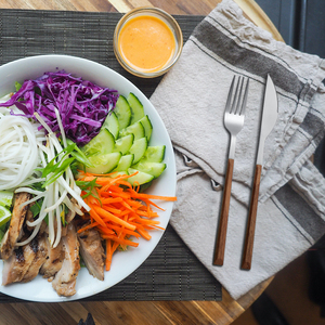 Bộ Dao Kéo Bộ Dụng Cụ Ăn Bạc Tay Cầm Bằng Gỗ Tre Nhựa Bộ Dao Muỗng Nĩa Kiểu Mì Hàn Quốc Hiện Đại - Product Image 4