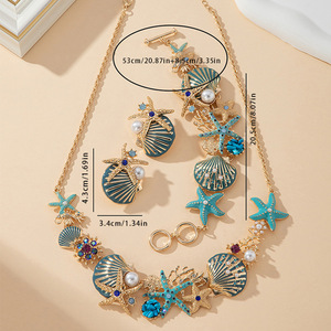FLANK16 Affascinante Set di Gioielli Ispirato al Mare con <span class=keywords><strong>Collana</strong></span> di Conchiglie Blu e Stelle Marine con Perla e Catena Intrecciata Placcata Oro per Feste in Spiaggia - Product Image 6