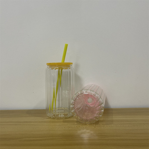 透明16盎司内部条纹玻璃雪球升华不倒翁，带塑料盖 - Product Image 6