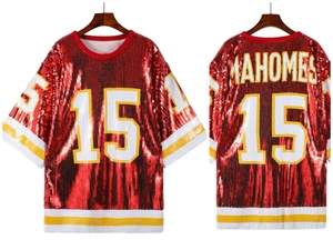 15 Patrick Mahomes for Chiefs Women Red Sequin Jersey Casual Game Day Eco-Friendly Knitted Shirt <strong>Tops</strong> 15 Colors - Product Image 3