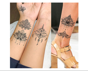 15 fogli Sexy hennè nero Mehndi Lotus tatuaggi temporanei per gioielli da donna pizzo <span class=keywords><strong>luna</strong></span> falena fiori ciondolo Temp tatuaggi - Product Image 5