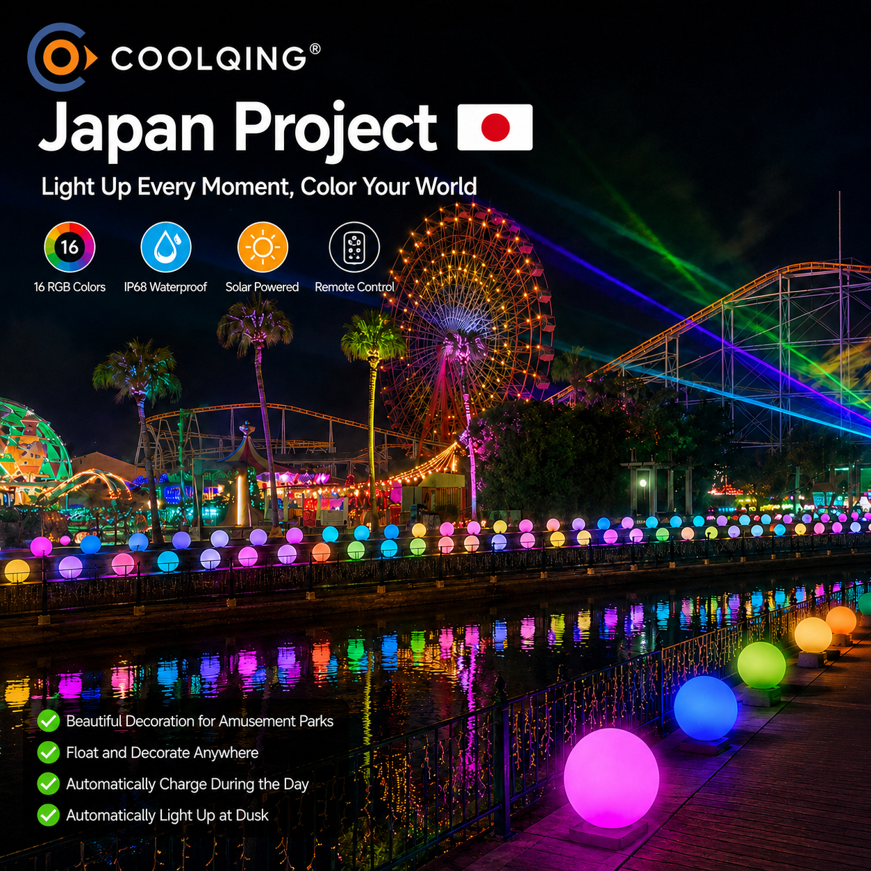 COOLQING Rechargeable Waterproof Outdoor Garden Decorative Lighting Holiday Resort Hotel Floating Pool RGB LED Ball Lights