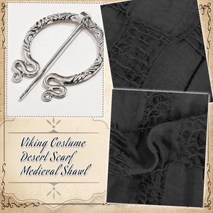 Capa con Capucha Medieval Negra de Poliéster, Accesorio de Disfraz con Broche y Alfileres para Traje Renacentista Vikingo, Unisex para Adultos - Product Image 5