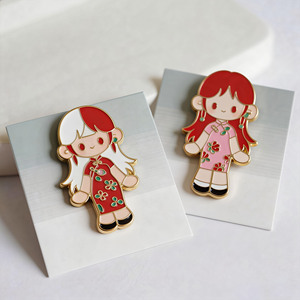 Broche en métal Fée Ange Fille de dessin animé, plaquée or, émail dur, alliage de zinc, objet de collection artistique - Product Image 3