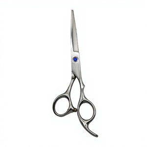 Tijeras de Peluquería Profesionales de Acero Inoxidable Plateadas con Mango Desplazado y Pivote Azul para Estilismo - Product Image 6