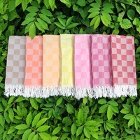 Oversized Plaid Beach Towel with Tassels Cotton Blend Quick Dry Travel Blanket Pool Towel for Adults