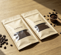 Sachets plats à trois soudures avec fenêtre, en papier kraft biodégradable PLA, refermables, compostables, de qualité alimentaire, personnalisables, pour café, vente en gros OEM