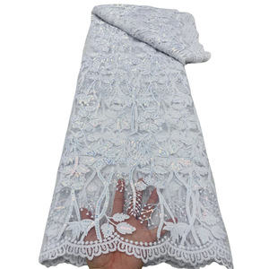 Pur blanc Guipure dentelle Sequin broderie tissu Soluble dans l'eau dentelle femme africaine robe de mariée robe de soirée robe de soirée - Product Image 4