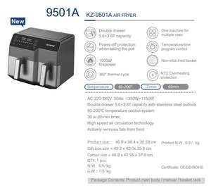 Freidora de aire eléctrica de acero inoxidable, cesta doble de 10L, sin humo, antiadherente, doble olla, <span class=keywords><strong>2023</strong></span> - Product Image 4
