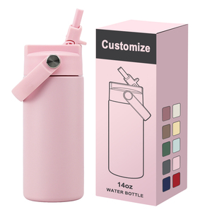 14oz <strong>Toddler</strong> <strong>Water</strong> <strong>Bottle</strong> One Hand Push Straw Lid BPA Free Leak Proof Kindergarten Stainless Steel Insulated Vacuum Flask - Product Image 1