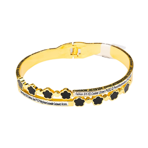 Fashion <b>Bangle</b> 316L Stainless Steel PVD Gold Plating Resistant Sustainable Flower Design Crystal Rhinestone Trendy Unisex - Product Image 2