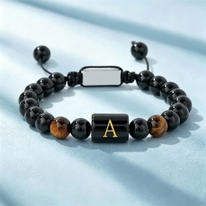 Braccialetto Personalizzato <span class=keywords><strong>con</strong></span> Iniziale A-Z, Pietra Naturale Occhio di Tigre, Acciaio Inossidabile, Fatto a Mano, Intrecciato, Regolabile, Gioiello da Uomo, Regalo - Product Image 3