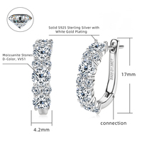 Ensemble élégant en argent 925 avec boucles d'oreilles clips rondes en moissanite de 4 mm et 2 mm et collier incurvé pour anniversaire