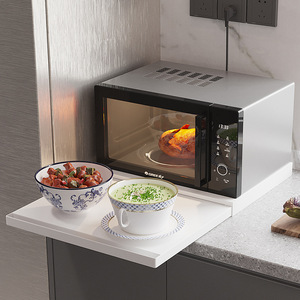 Étagère de rangement coulissante pour four à micro-ondes de cuisine, style tiroir, en acier carbone blanc et noir, design simple et moderne - Product Image 1