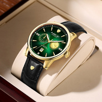 Reloj Mecánico Personalizado para Hombre de Negocios con Correa de Cuero, Esfera Redonda Dorada con Diseño de Moneda, Acero Inoxidable, Movimiento Automático Miyota 8217