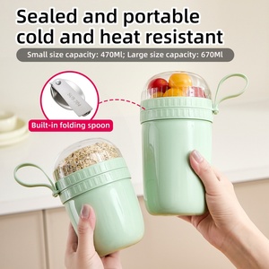 Gobelet à yaourt transparent portable et tendance, compatible OEM, avec cuillère, pour petit-déjeuner, flocons d'avoine, yaourt, idéal pour les fêtes et la cuisine - Product Image 2