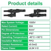 Connecteur de câble de panneau solaire CNLonQcom 50A 1000V en T 2 vers 1, étanche IP67, en matériau PPO, connecteur PV