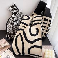 Motif rayé tricot tissu sac à main Chequer Design Eco petit sac à provisions laine Crochet fourre-tout sacs à main pour les femmes