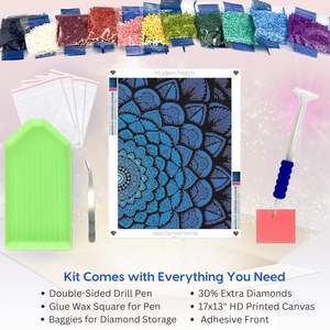 Modern Merch Blue Mandala Diamond Art Kits pour adultes, 5d Trippy Diamond Paintings pour adultes, Kits de peinture par numéros pour adolescents - Product Image 5