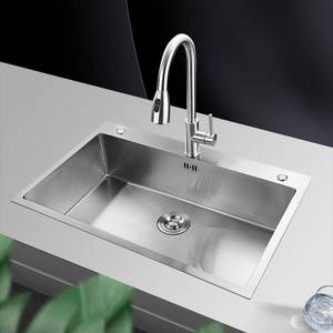 อ่างล้างจานสแตนเลสขัดเงา 3 รู แบบอ่างเดี่ยวขนาดใหญ่สำหรับครัวเรือน - Product Image 1