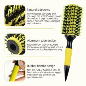 Brosse à cheveux ronde en céramique à poils de sanglier en nylon, 3 couleurs, pour cheveux bouclés, démêlante, pour cheveux secs et humides, avec tube en plastique et aluminium, pour tous types de cheveux - Product Image 3