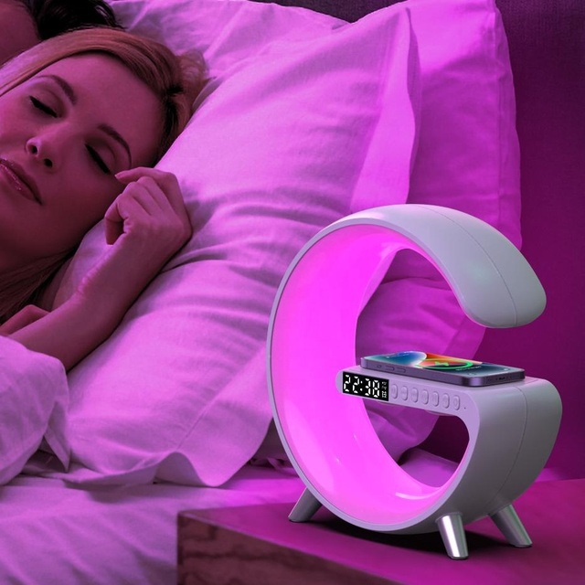 Digital Sunrise Bedside Sleepin Light APP Control Table Lamp LED Night Light Wireless Charger with Alarm Clock