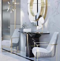 Table d'entrée en marbre de design italien de luxe, table d'angle simple et moderne en acier inoxydable pour villa