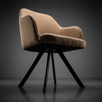 Fauteuil de négociation moderne en cuir brun clair avec pieds coniques en métal noir élégant pour bureau de luxe ou salon