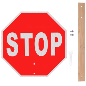 Señal de Advertencia de Tráfico Manual con Mango de Madera Personalizada, Reflectante, de Parada y Reducción de Velocidad - Product Image 3