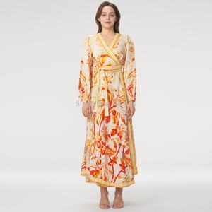 Vestido de Verano Personalizado OEM de Alta Calidad, Vestido Informal Elegante de Lino con Cuello en V, Vestido Formal Holgado con Lazos para Mujer - Product Image 1