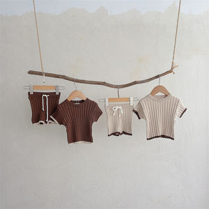 Pantalones cortos de estilo coreano para niños <span class=keywords><strong>y</strong></span> niñas, Camiseta de algodón acanalada de 2 a 18 <span class=keywords><strong>meses</strong></span>, 2023 - Product Image 2