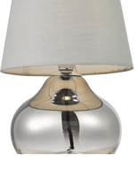 Lampe de table moderne et simple à LED flexible avec miroir argenté, base en céramique blanc chaud, lumière d'ambiance, abat-jour Empire en lin gris clair