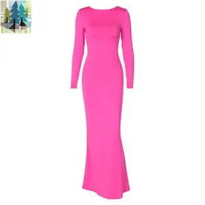 2024 Women's autumn fashion sexy backless lace-up long-sleeved temperament dress wholesale