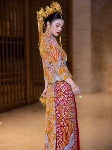 S0863Y 2026 Nuovo Abito da Sposa Cinese Tradizionale con Drago e Fenice Dorati, Vestito Xiuhe <span class=keywords><strong>per</strong></span> Banchetti - Product Image 3