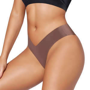 Vente en gros de strings sans couture pour dames slips hipster <span class=keywords><strong>sexy</strong></span> taille basse respirants sous-vêtements en forme de V méthode de tissage tricoté à la taille avec logo - Product Image 1