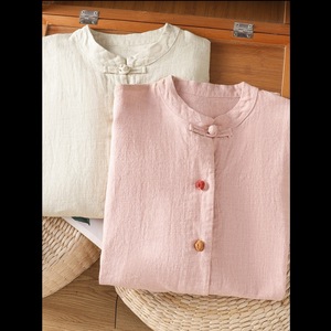 Women's Ramie Cotton Linen Shirt Jacket Pinkish Brown Autumn Chinese Style Button Zen Tai Chi Tea Dress Cardigan Top - Product Image 4