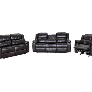 2024 Set Sofa kulit hitam populer furnitur ruang tamu Set Sofa kursi kursi 3 2 1