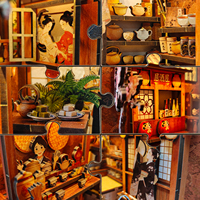 Kits DIY de niches à livres, architecture japonaise, kit de maison miniature, taverne, chalet, jouet en bois, jouets miniatures, puzzle 3D avec lumière LED, cadeau