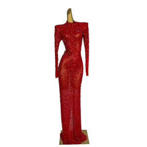 Vestido de manga larga transparente con diamantes de imitación de talla grande para mujer, fiesta de graduación de cumpleaños, vestido Maxi de noche, vestido de cena para mujer, ropa de Club - Product Image 5