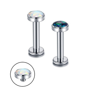 Pendientes de bola de acero inoxidable de 1.2x6mm, 1.2x8mm, 1.2x10mm con incrustaciones de ópalo para piercing de nariz, labio y oreja. - Product Image 1