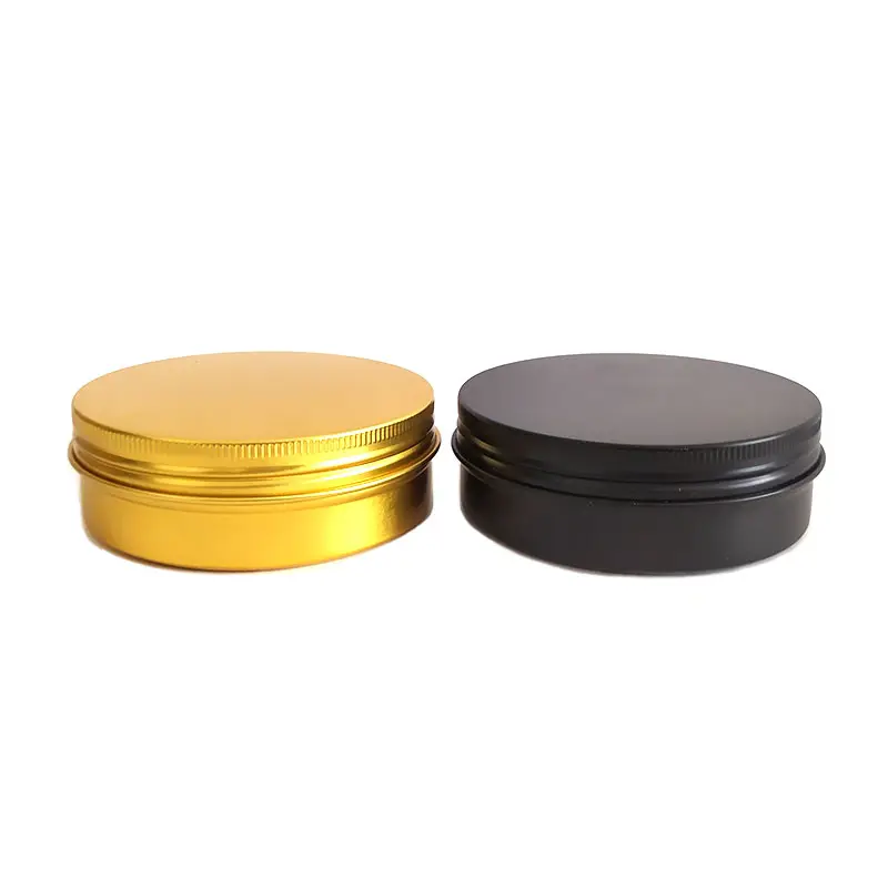 Kotak kaleng kaviar kemasan emas bulat kosong logam tutup bening aluminium kustom pabrik langsung
